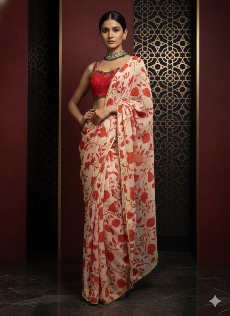 Artistic Red Graceful Saree