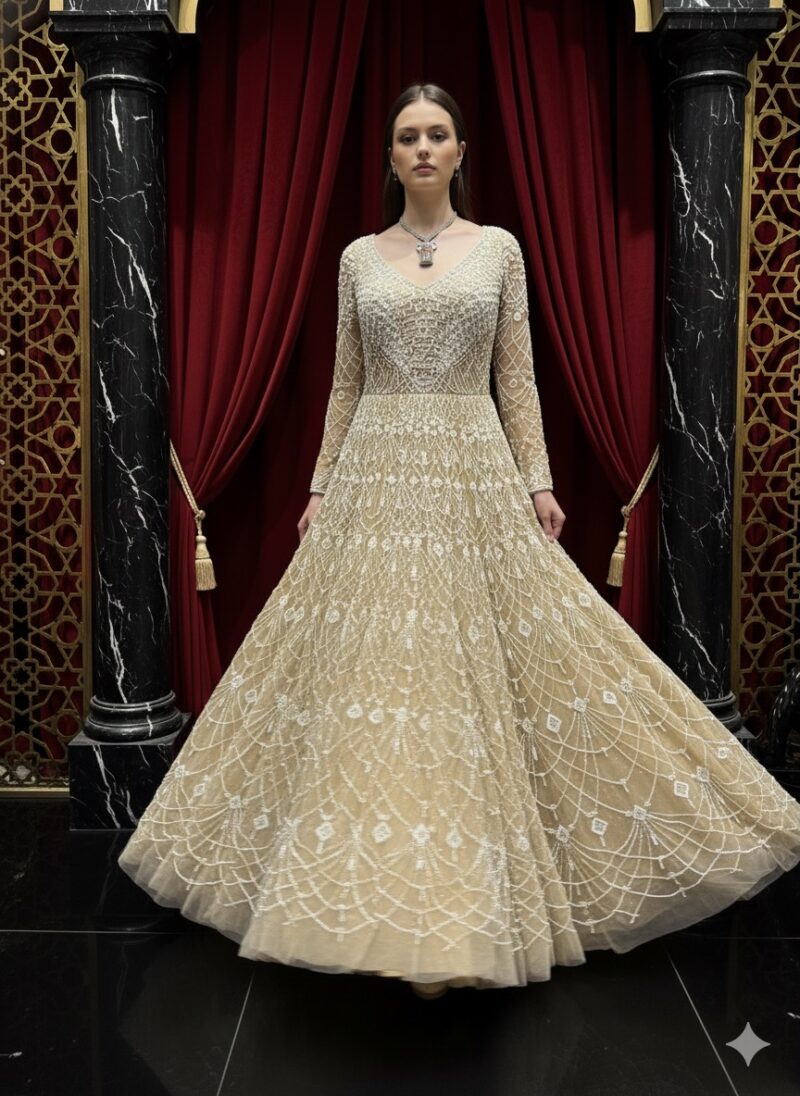 Golden Champagne Grace Embellished Gown