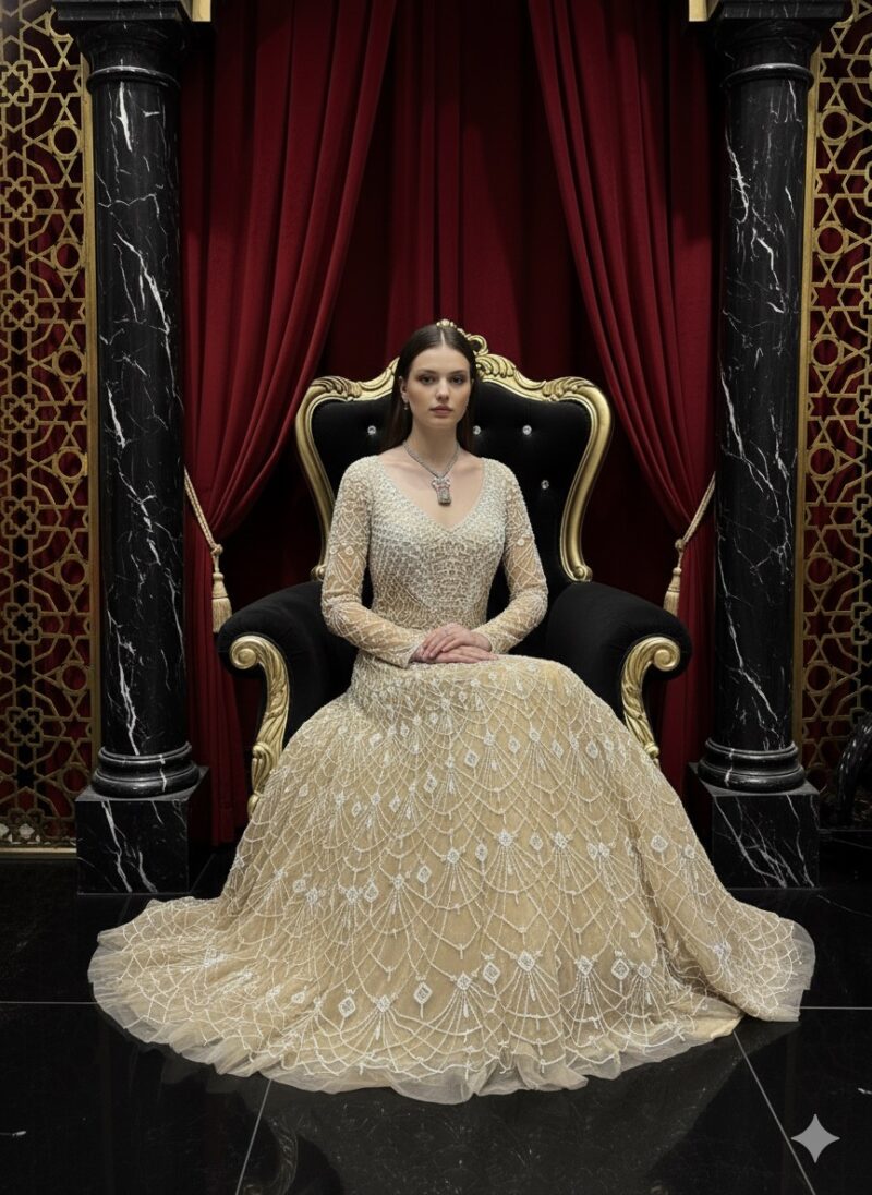 Golden Champagne Grace Embellished Gown