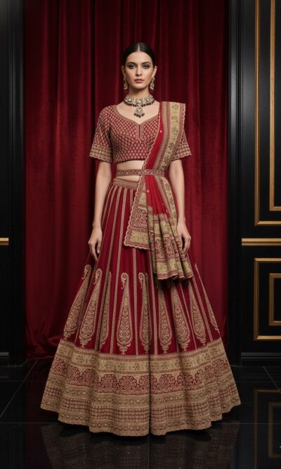 Red Regal Brocade Bridal Lehenga