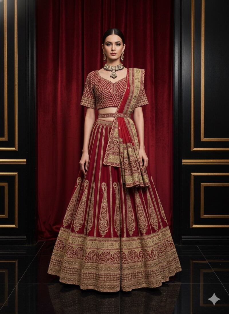 Red Regal Brocade Bridal Lehenga