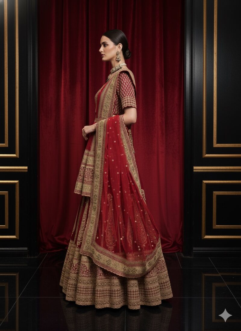 Red Regal Brocade Bridal Lehenga