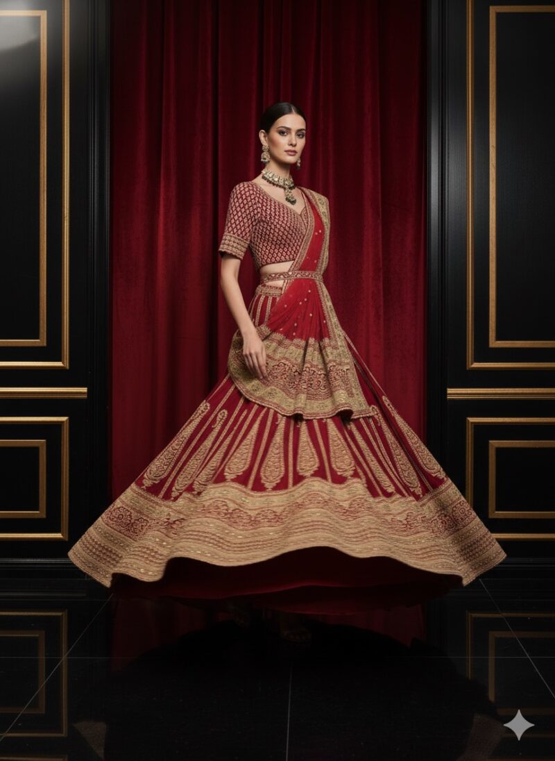 Red Regal Brocade Bridal Lehenga