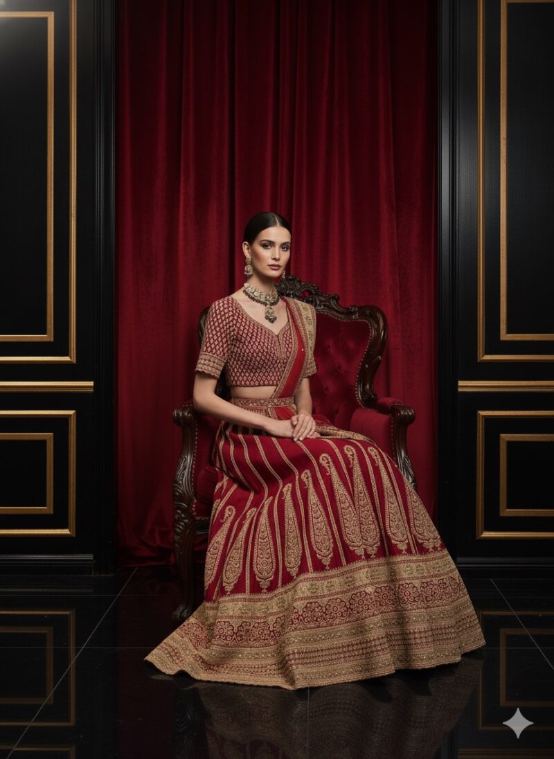 Red Regal Brocade Bridal Lehenga