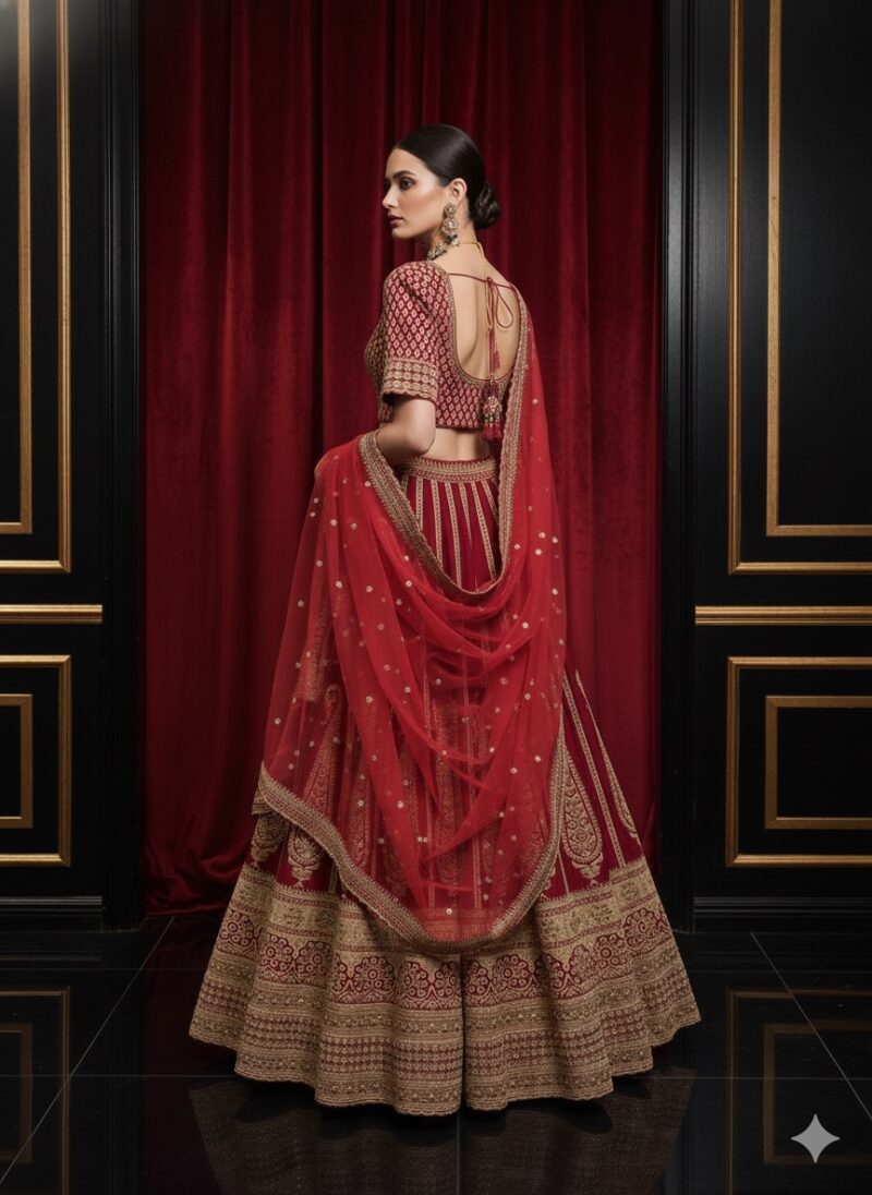 Red Regal Brocade Bridal Lehenga