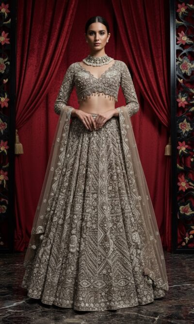 Smoky Taupe Royal Lehenga