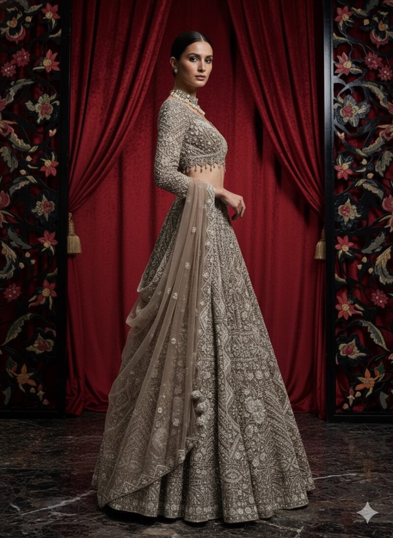 Smoky Taupe Royal Lehenga