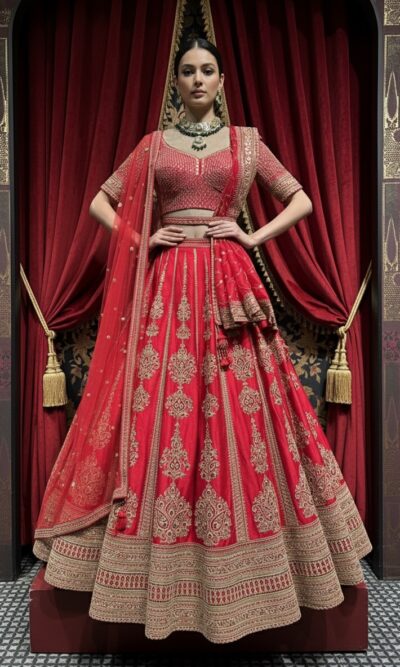 Regal Scarlet Zari Bridal Lehenga