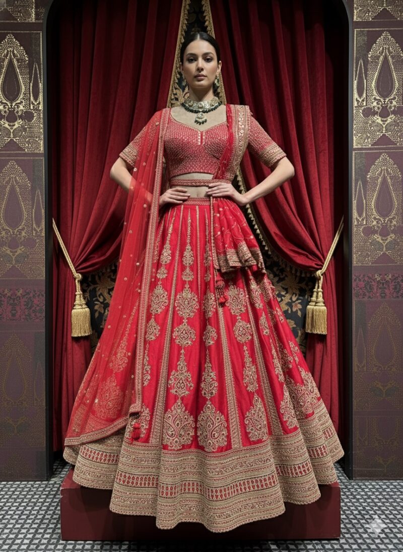 Regal Scarlet Zari Bridal Lehenga