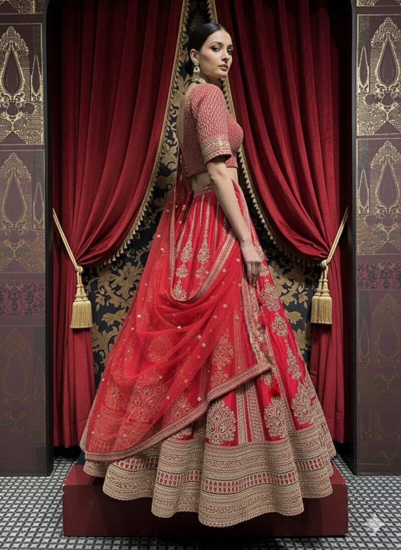 Regal Scarlet Zari Bridal Lehenga
