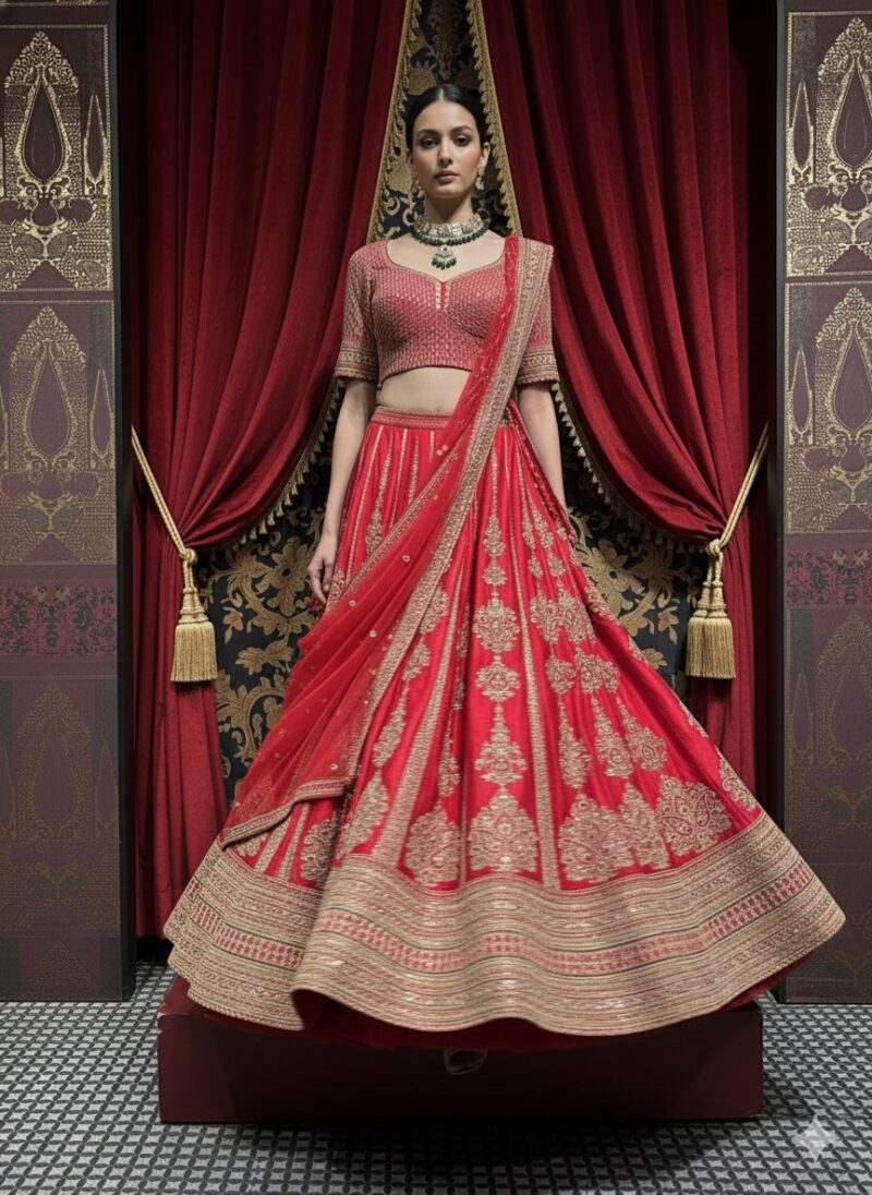 Regal Scarlet Zari Bridal Lehenga