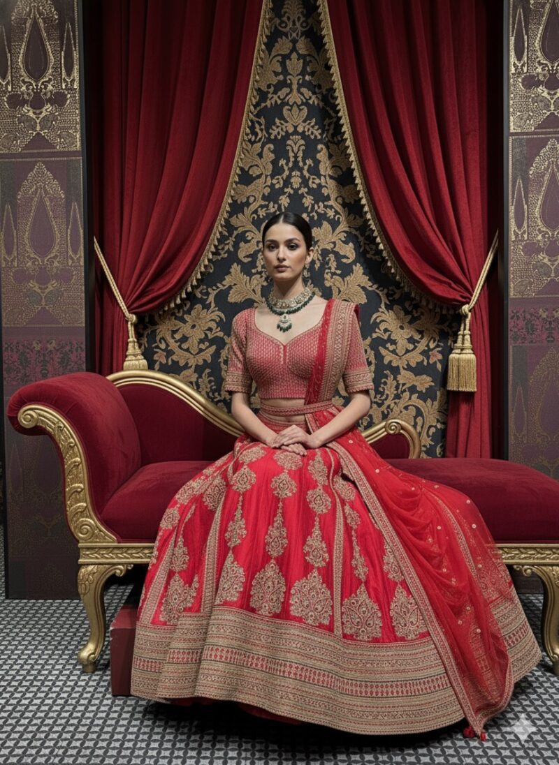 Regal Scarlet Zari Bridal Lehenga