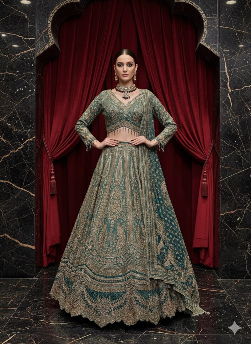 Teal Green Royal Heritage Lehenga
