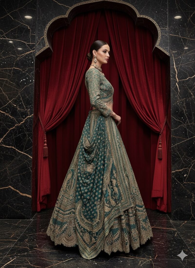 Teal Green Royal Heritage Lehenga