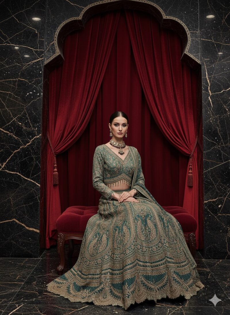 Teal Green Royal Heritage Lehenga