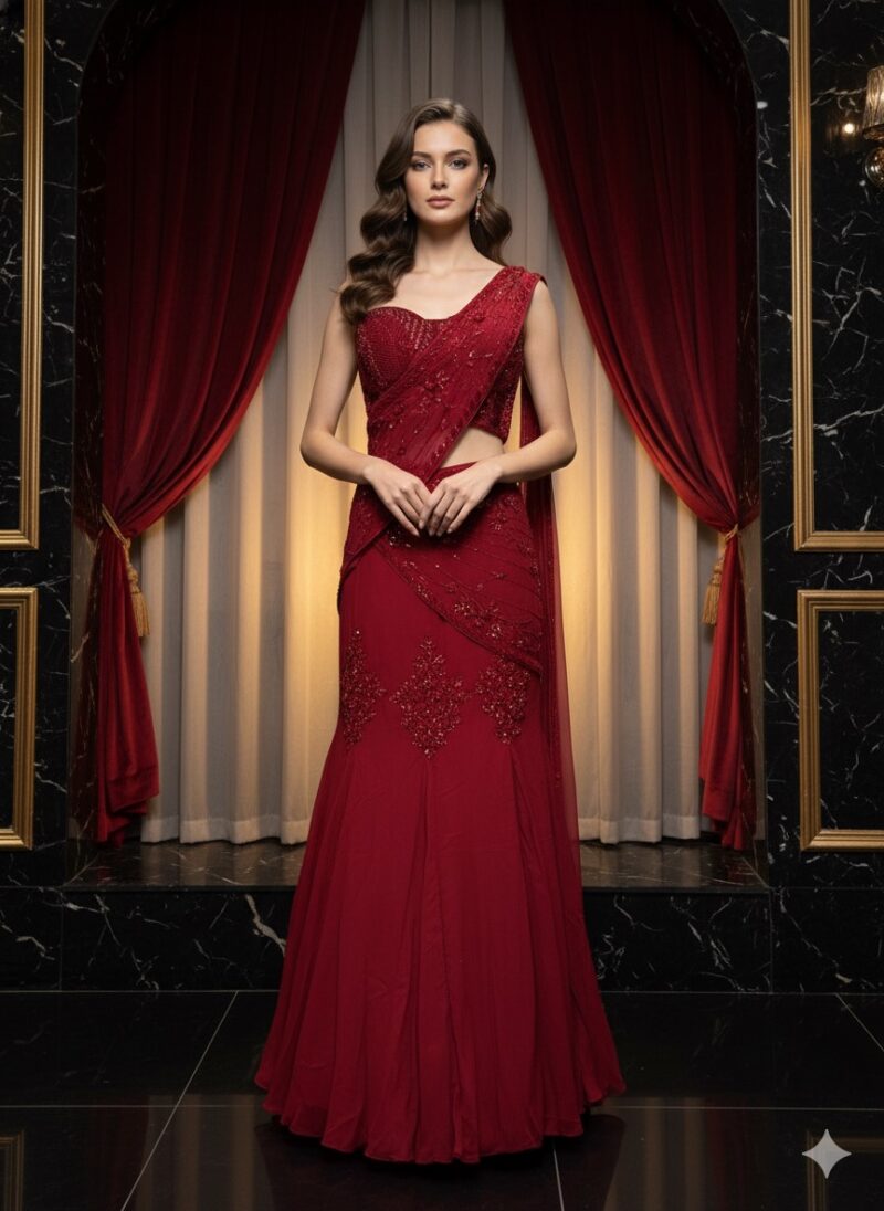 Red Drape Diva Look Saree