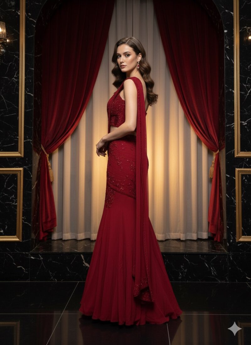Red Drape Diva Look Saree