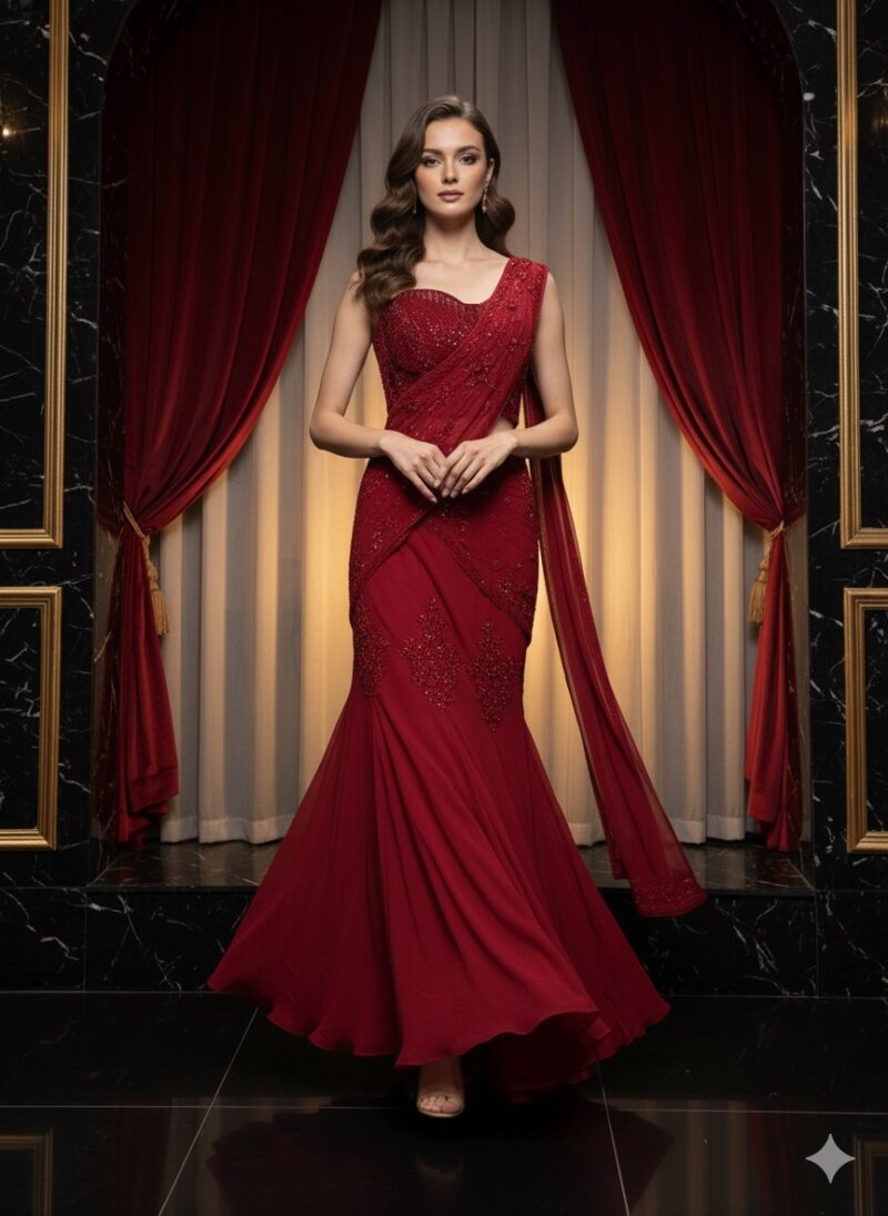 Red Drape Diva Look Saree