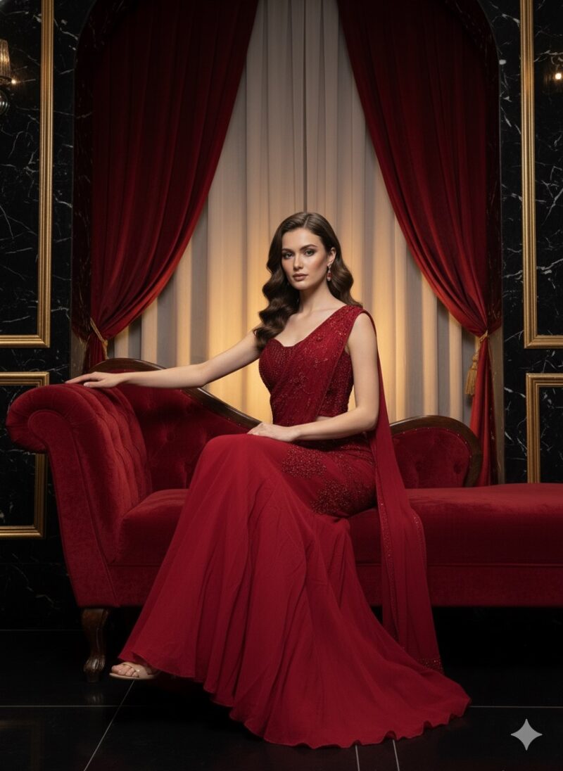 Red Drape Diva Look Saree