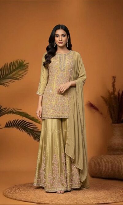 Sunlit Peach Embroidered Suit