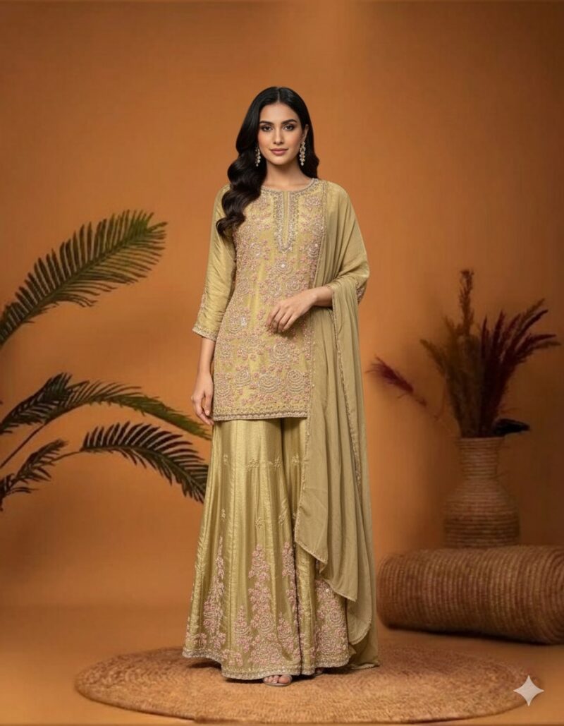 Sunlit Peach Embroidered Suit