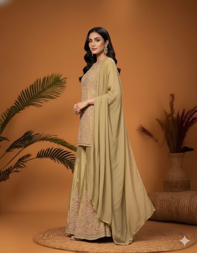 Sunlit Peach Embroidered Suit