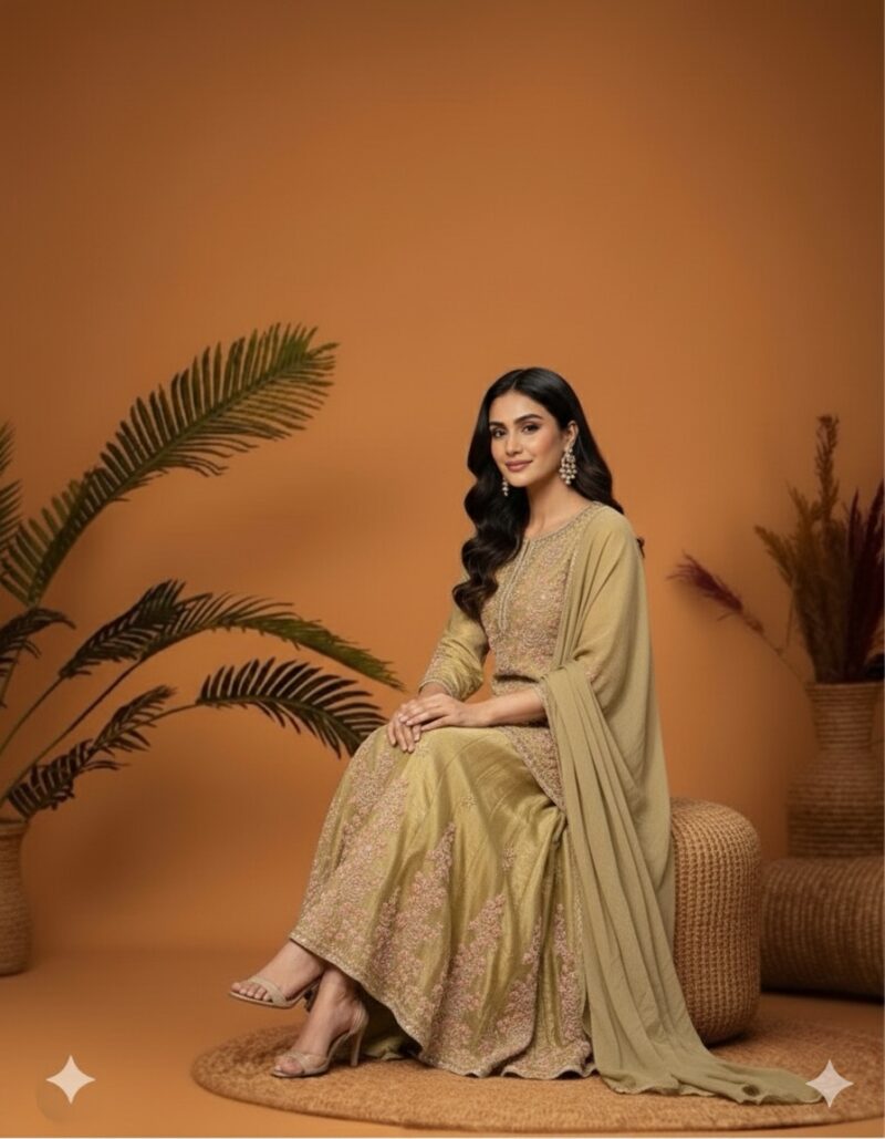 Sunlit Peach Embroidered Suit