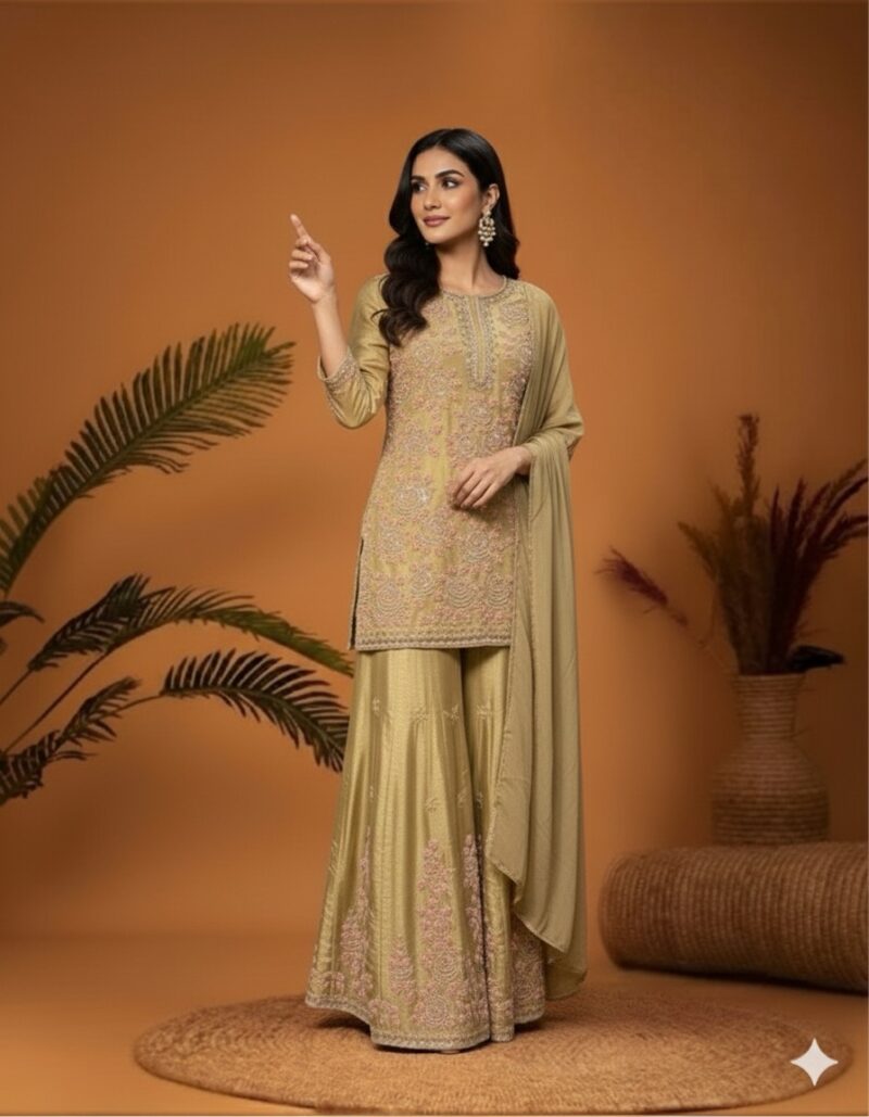 Sunlit Peach Embroidered Suit