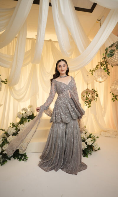 Silver Mirror Peplum Sharara Suit