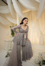 Silver Mirror Peplum Sharara Suit