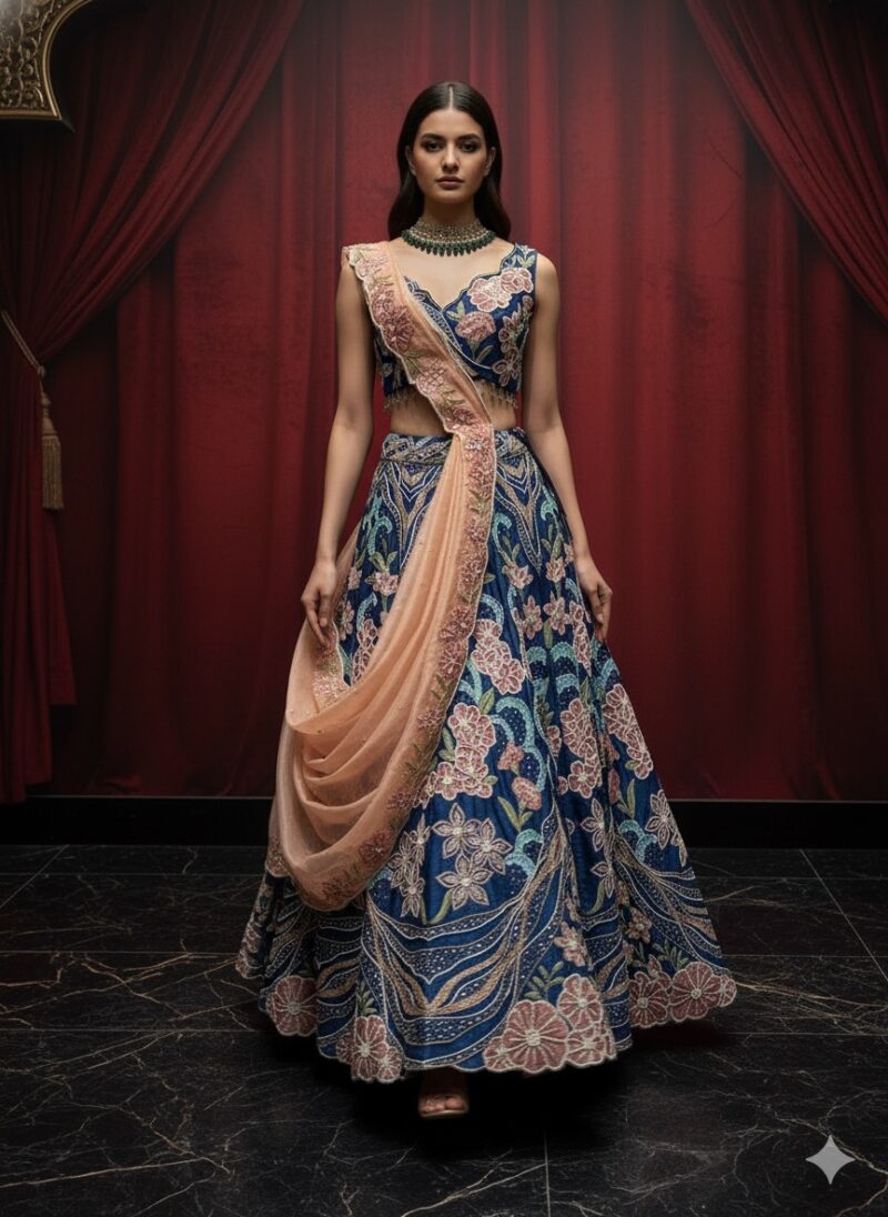 Regal Navy Bloom Wave Lehenga