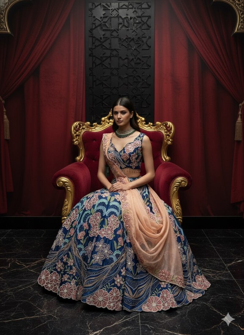 Regal Navy Bloom Wave Lehenga