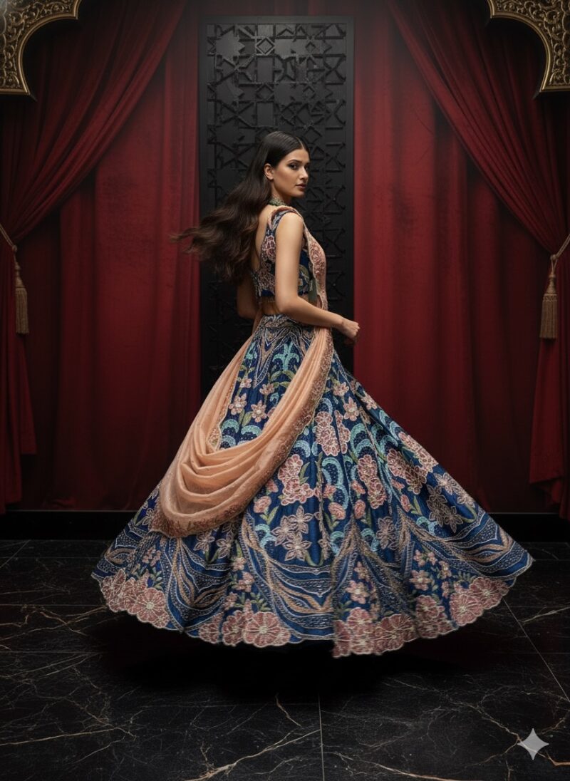 Regal Navy Bloom Wave Lehenga