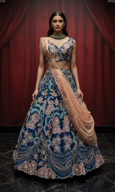 Regal Navy Bloom Wave Lehenga