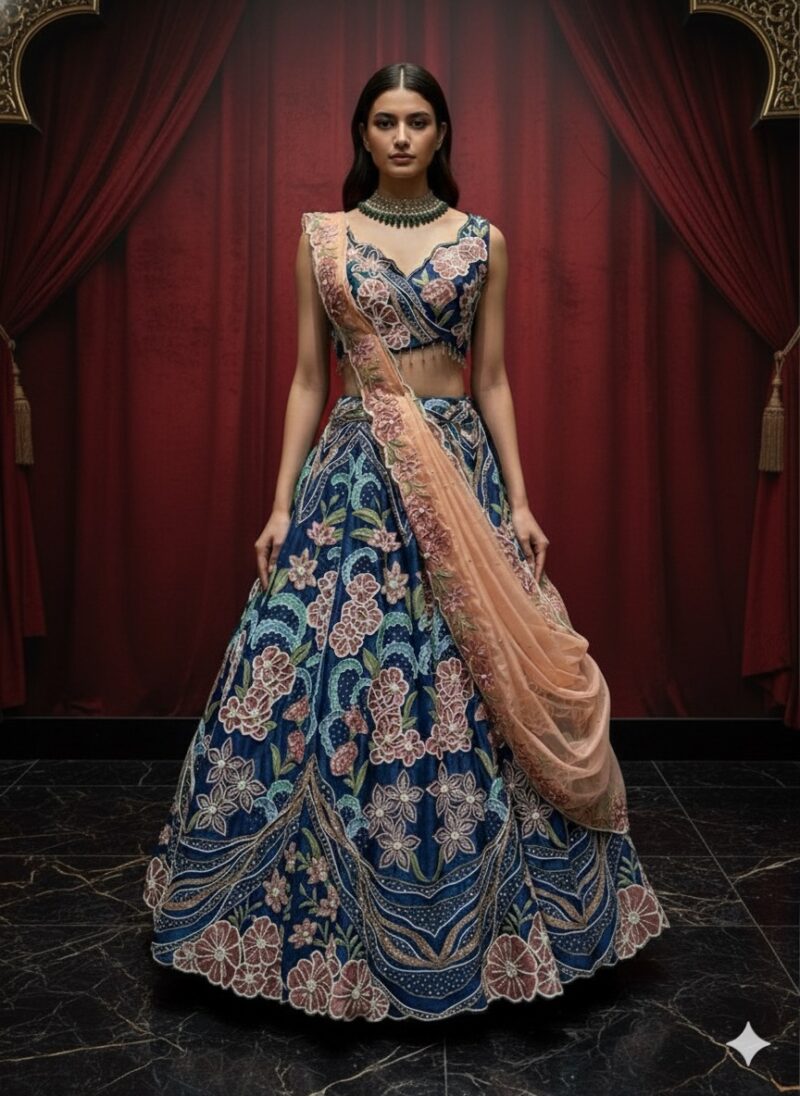 Regal Navy Bloom Wave Lehenga