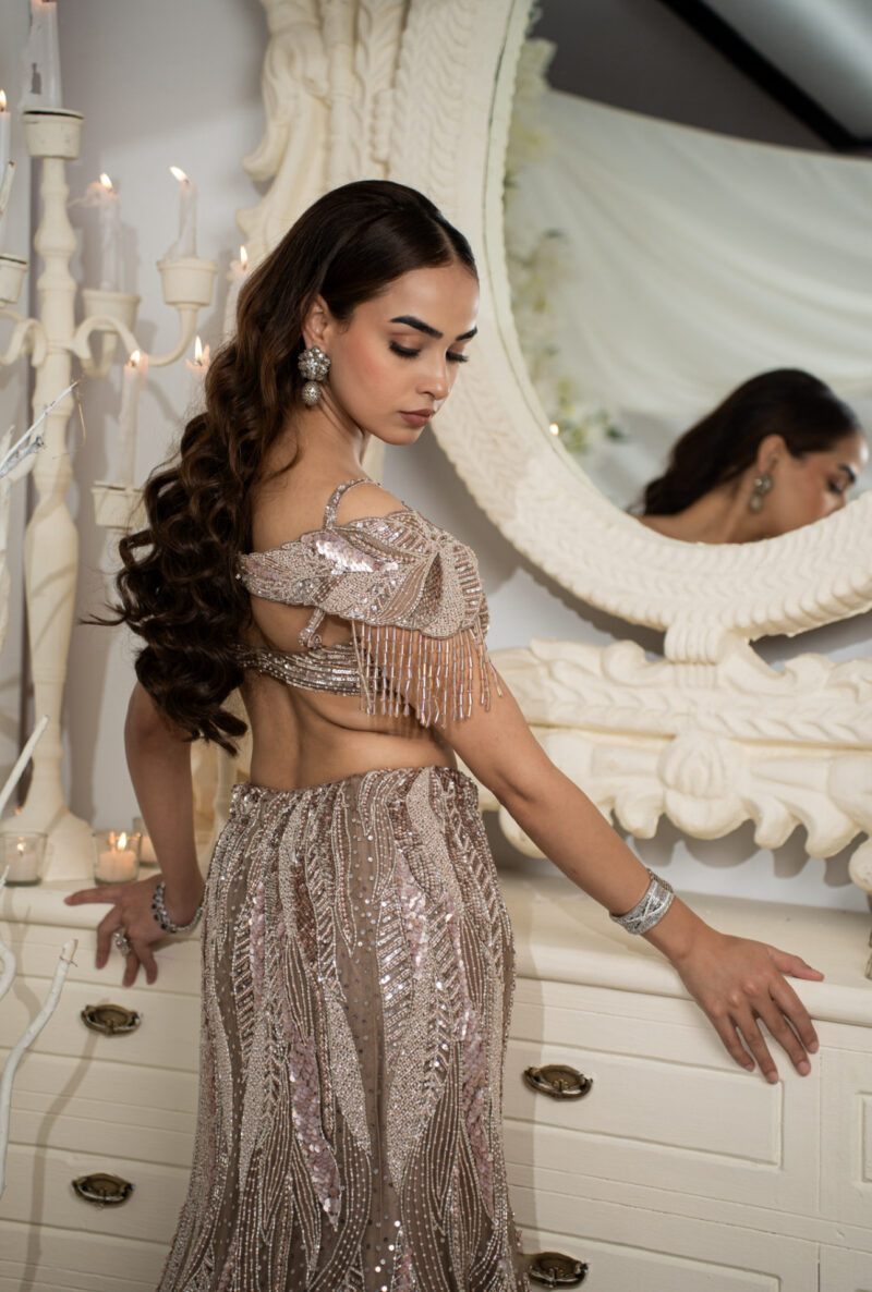 Coffee Crystal Mermaid Lehenga