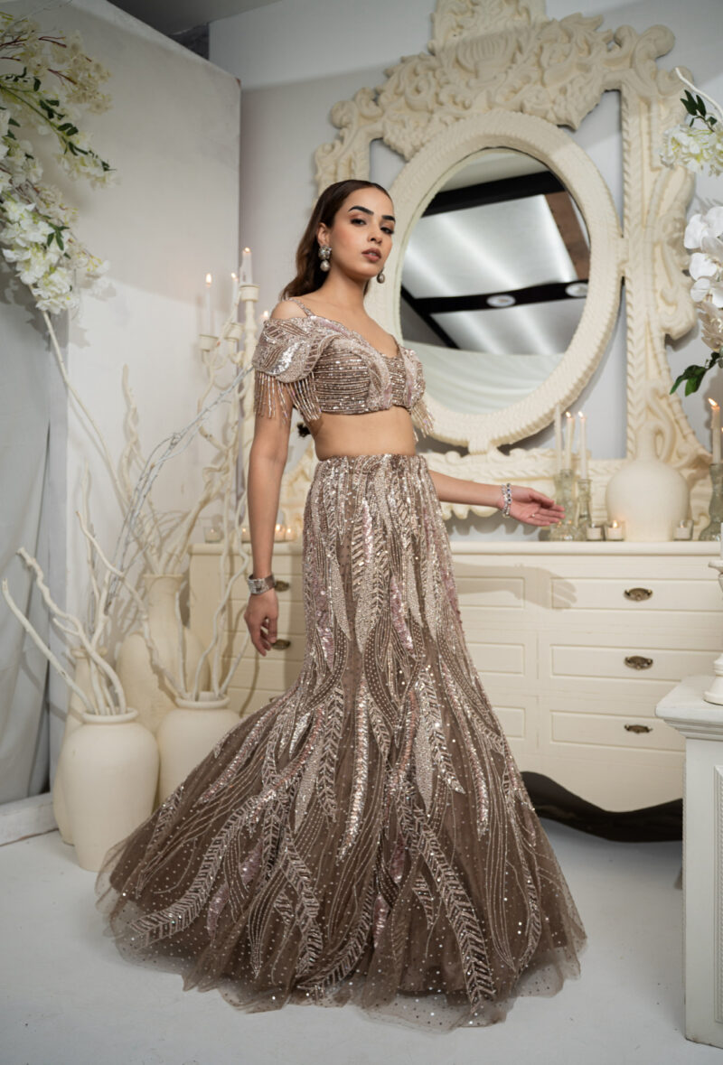 Coffee Crystal Mermaid Lehenga
