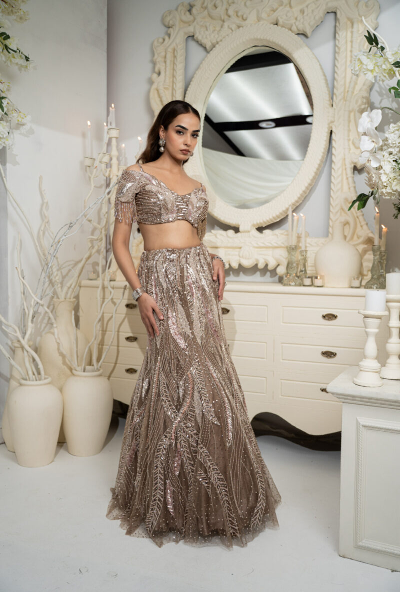 Coffee Crystal Mermaid Lehenga