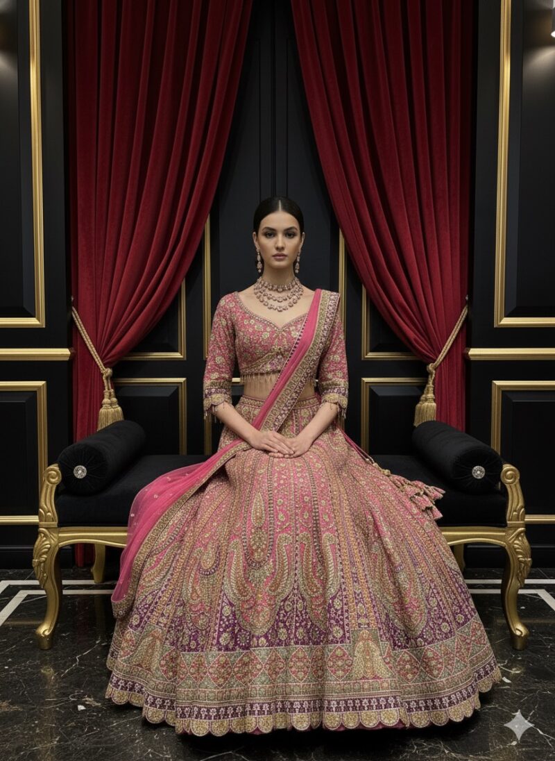 Rose Pink Royale Zardozi Lehenga