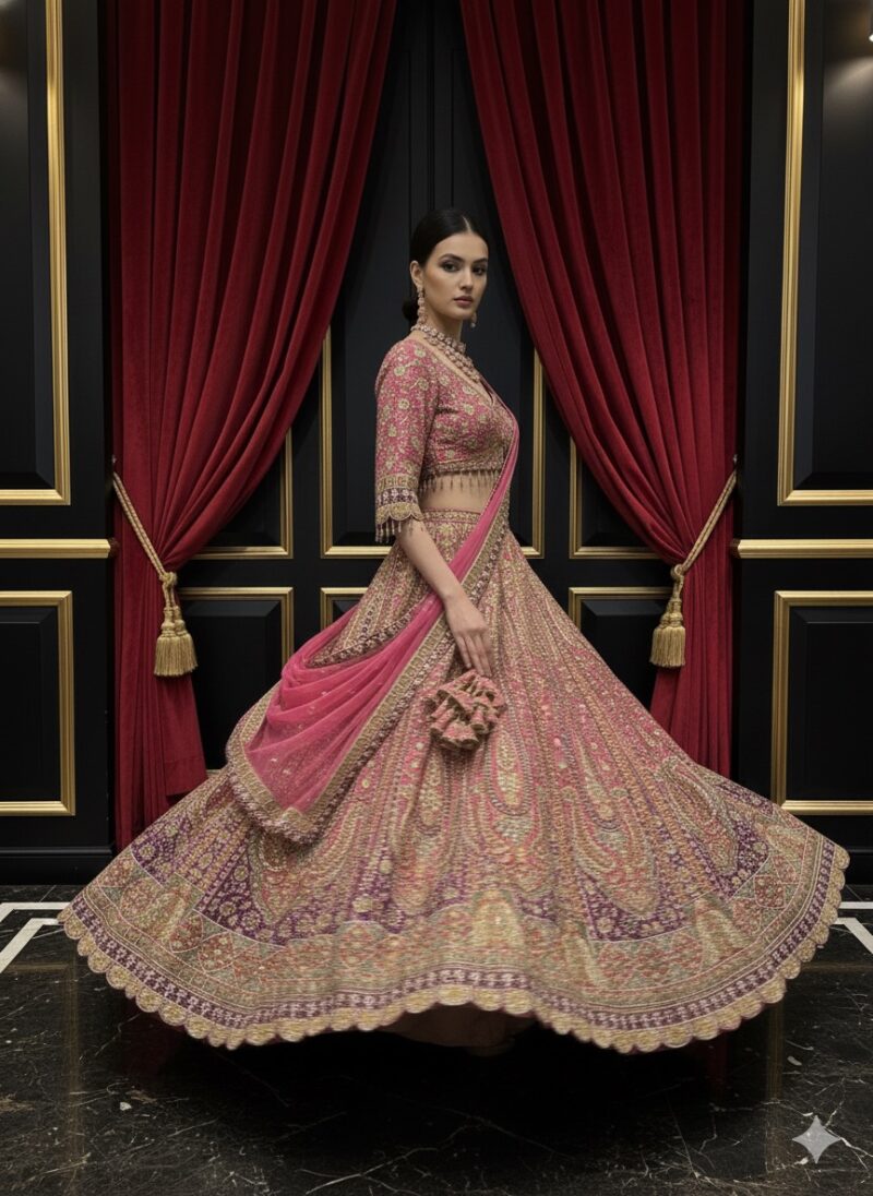 Rose Pink Royale Zardozi Lehenga