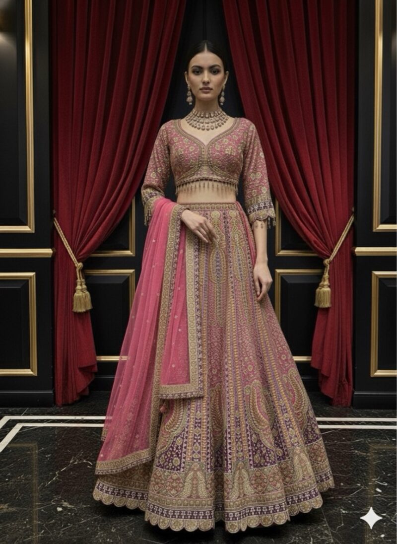 Rose Pink Royale Zardozi Lehenga