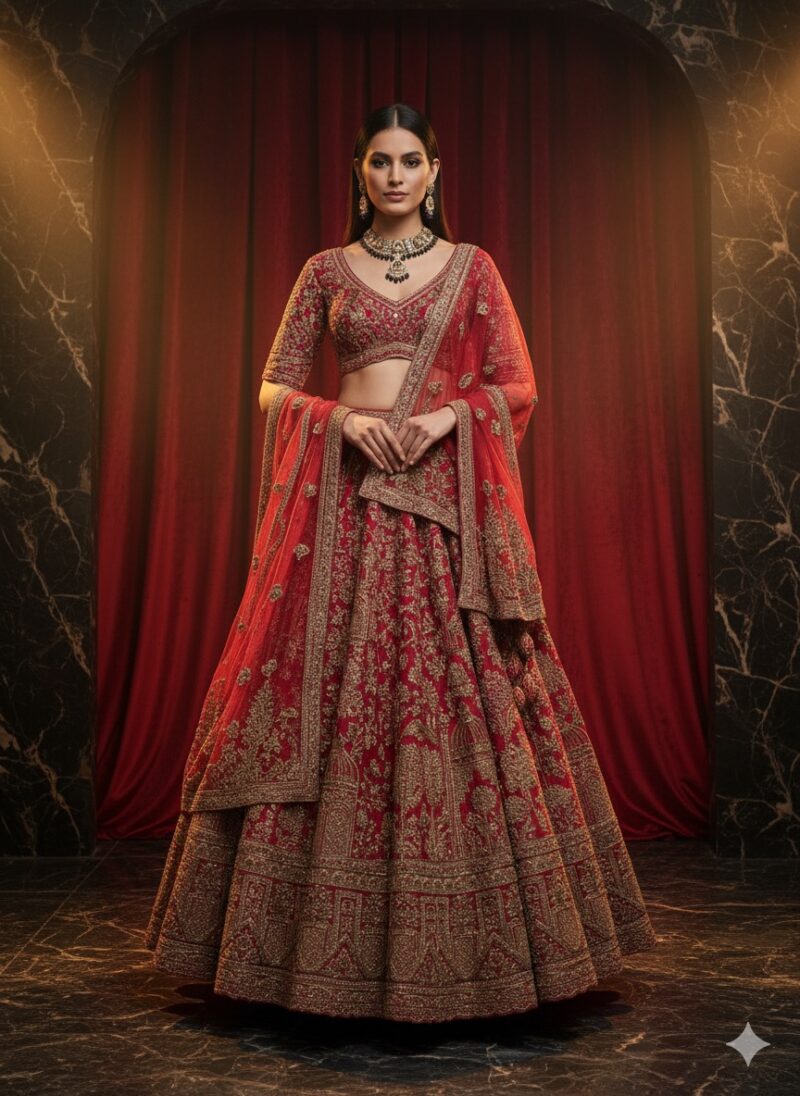 Red Majestic Couture Bridal Lehenga