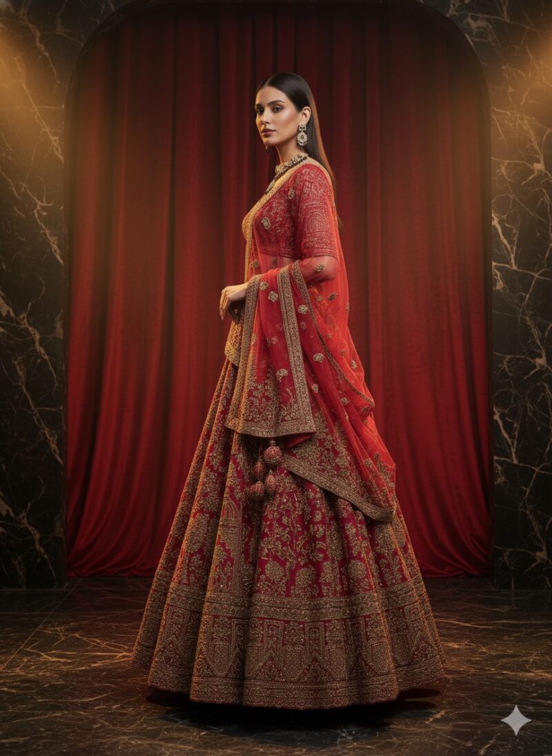 Red Majestic Couture Bridal Lehenga