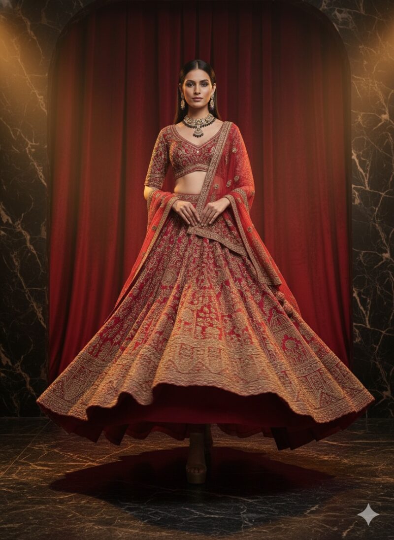 Red Majestic Couture Bridal Lehenga