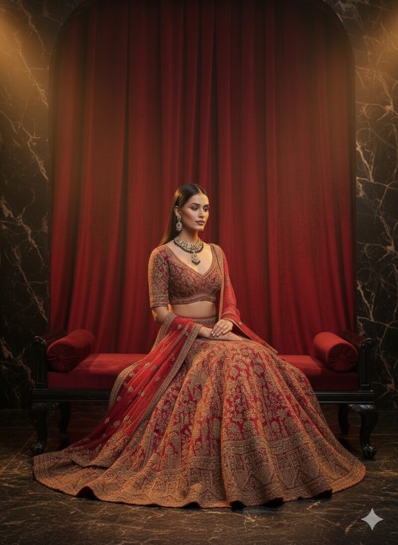 Red Majestic Couture Bridal Lehenga