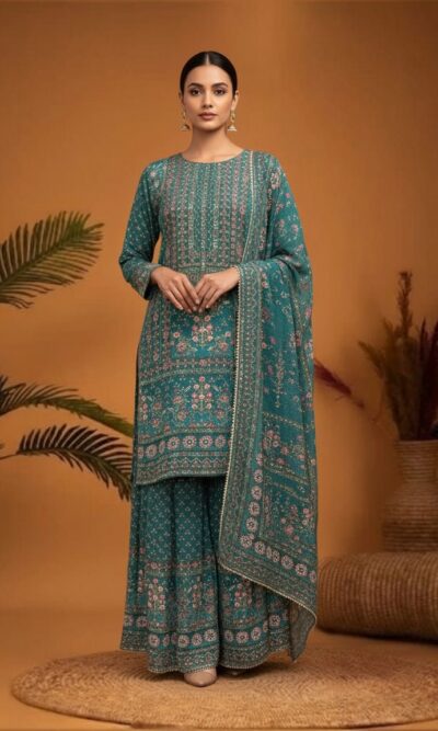Teal Meadow Printed Suit Set