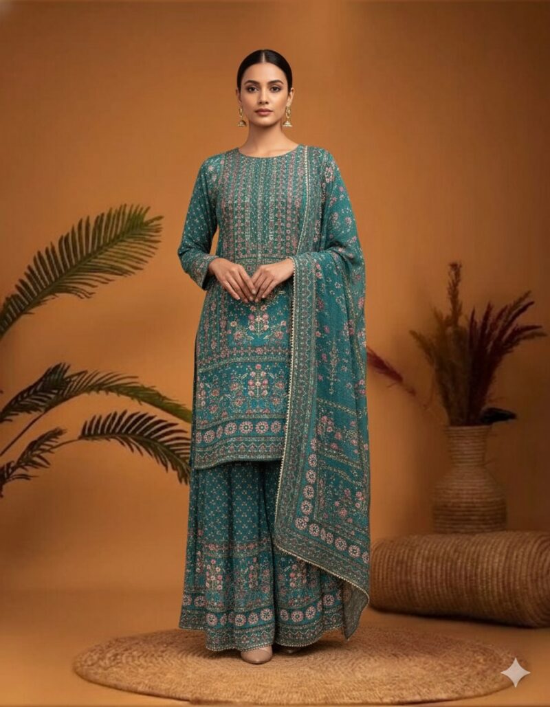 Teal Meadow Printed Suit Set