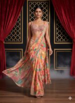 Peach Blossom Printed Saree