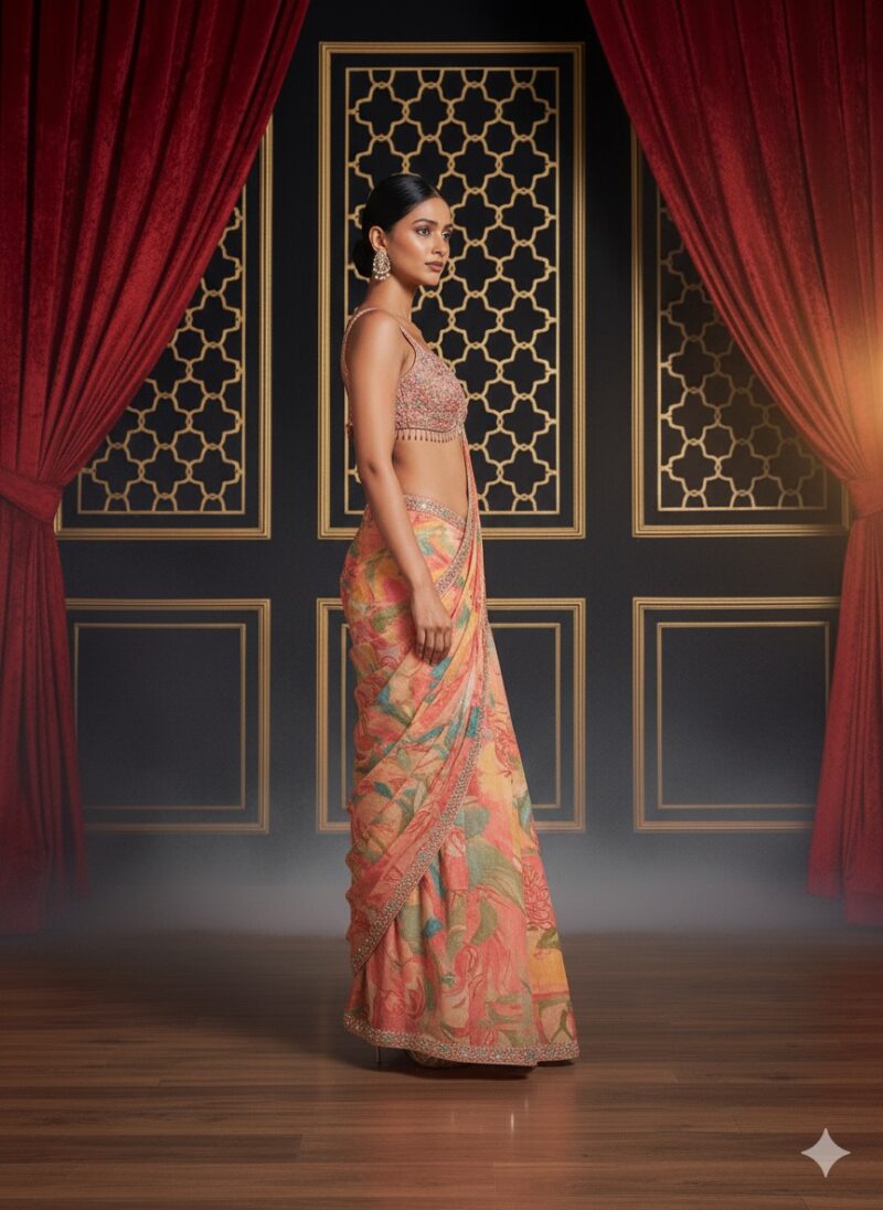 Peach Blossom Printed Saree