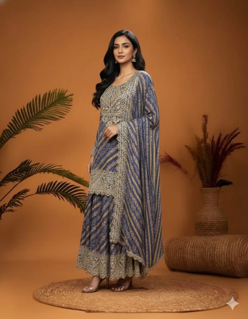 Indigo Printed Sharara Suit Set